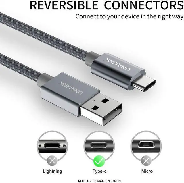 Alt view image 2 of 7 - USB C Cable [6.6Feet+6.6Feet+1Feet] 3A Fast Charging,UNAMNK USB A Male to USB C Male Cable Compatible with Samsung Galaxy S8 S9 S10 S20 Plus A51 A11,Note 8 9 10, LG V20 and Other USB C Charger-Gray