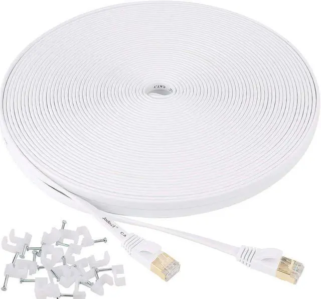 Main image of Jadaol Cat 7 Ethernet Cable 100 ft Shielded, Internet Network Computer patch cord, faster than Cat5e/cat6, Lan Wire for Router, Modem, Xbox – White