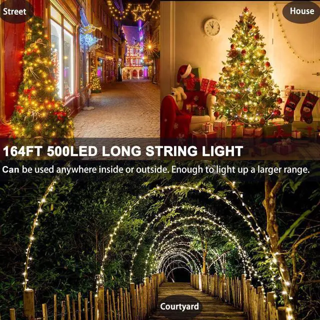 Alt view image 5 of 5 - Decute 164FT 500LED Christmas Fairy String Lights Dimmable with Remote Control Copper Wire Starry Lights with UL Cerficated Decorative for Party Wedding Bedroom Christmas Tree Warm White