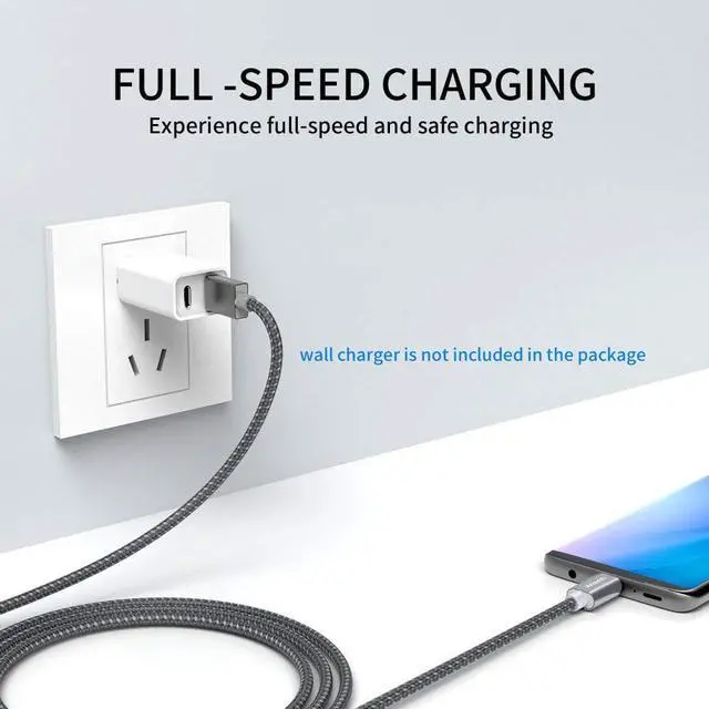 Alt view image 3 of 7 - USB C Cable [6.6Feet+6.6Feet+1Feet] 3A Fast Charging,UNAMNK USB A Male to USB C Male Cable Compatible with Samsung Galaxy S8 S9 S10 S20 Plus A51 A11,Note 8 9 10, LG V20 and Other USB C Charger-Gray
