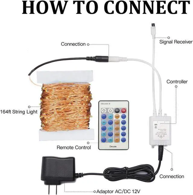 Alt view image 2 of 5 - Decute 164FT 500LED Christmas Fairy String Lights Dimmable with Remote Control Copper Wire Starry Lights with UL Cerficated Decorative for Party Wedding Bedroom Christmas Tree Warm White