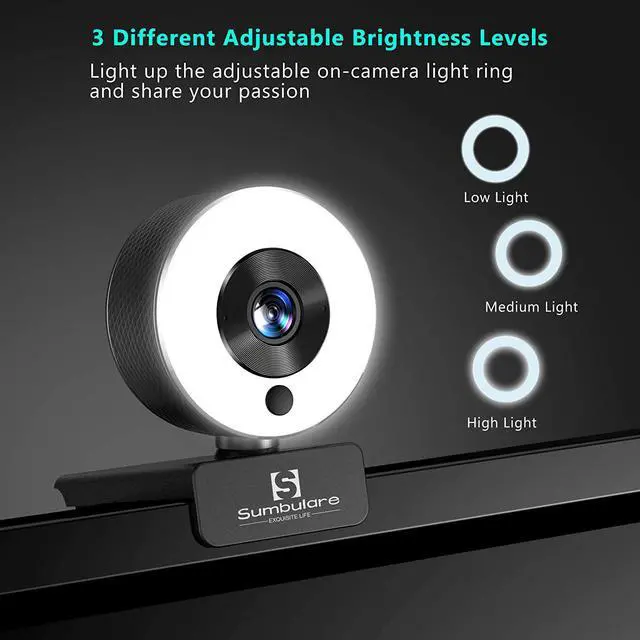 Alt view image 2 of 7 - 2K Ultra HD Streaming Webcam, sumbulare Webcam with Microphone, Adjustable Ring Light and Tripod, Plug and Play Web Camera, Autofocus AF PC Mac Video Cam for Online Learning, Zoom Meeting Skype Teams