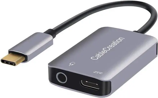 Main image of USB C to 3.5mm Headphone Adapter,CableCreation 2-in-1 USB C Type-C to Hi-Res 3.5mm Audio with PD Charging Adapter,Fast Charge for Google Pixel 2/3,Galaxy Note 9/S8/S9/S10,Gray