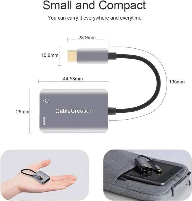 Alt view image 3 of 7 - USB C to 3.5mm Headphone Adapter,CableCreation 2-in-1 USB C Type-C to Hi-Res 3.5mm Audio with PD Charging Adapter,Fast Charge for Google Pixel 2/3,Galaxy Note 9/S8/S9/S10,Gray