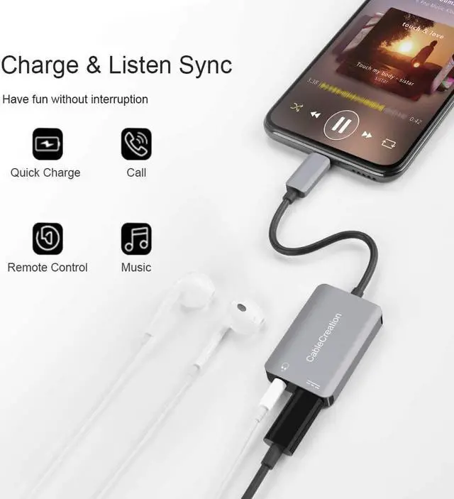 Alt view image 4 of 7 - USB C to 3.5mm Headphone Adapter,CableCreation 2-in-1 USB C Type-C to Hi-Res 3.5mm Audio with PD Charging Adapter,Fast Charge for Google Pixel 2/3,Galaxy Note 9/S8/S9/S10,Gray