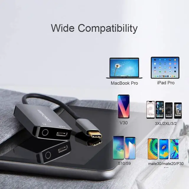 Alt view image 5 of 7 - USB C to 3.5mm Headphone Adapter,CableCreation 2-in-1 USB C Type-C to Hi-Res 3.5mm Audio with PD Charging Adapter,Fast Charge for Google Pixel 2/3,Galaxy Note 9/S8/S9/S10,Gray