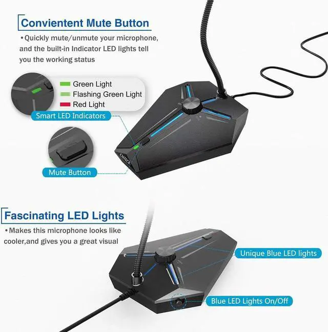 Alt view image 4 of 7 - CMTECK USB Computer Microphone, Plug &Play Desktop Omnidirectional Condenser PC Laptop Mic, Mute Button with LED Indicator, Compatible with Windows/Mac, Ideal for YouTube, Skype, Recording, Games