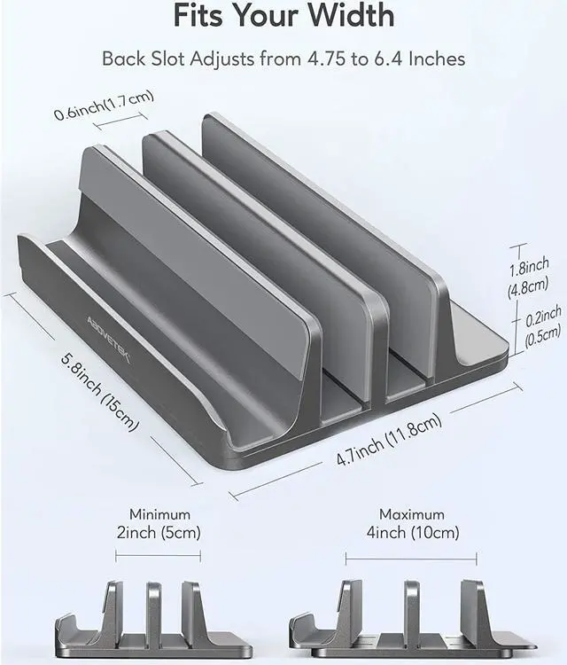 Alt view image 3 of 7 - AboveTEK Vertical Laptop Stand, 3 Slots Aluminum Desk Laptop Holder & Laptop Docking Station Stand for MacBook, Tablet, Phone - Universal Fit (Up to 17.3") - Heavy Duty Polished, Anti Slide - Grey