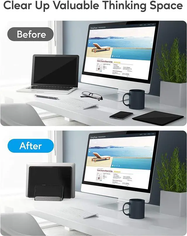 Alt view image 6 of 7 - AboveTEK Vertical Laptop Stand, 3 Slots Aluminum Desk Laptop Holder & Laptop Docking Station Stand for MacBook, Tablet, Phone - Universal Fit (Up to 17.3") - Heavy Duty Polished, Anti Slide - Grey