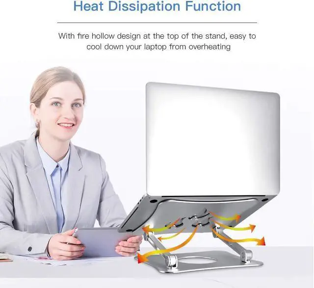 Alt view image 6 of 7 - Laptop Stand, Ergonomic Adjustable Laptop Stand, 2 in 1 Computer Stand Tablet Stand, Stand for Laptop Compatible with 10-15.6" Laptops and Tablets(Aluminum, Silver)