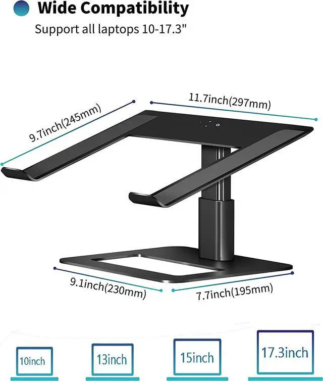 Alt view image 2 of 7 - Adjustable Laptop Stand for Desk, Computer Stand, Ergonomic Laptop Riser Holder Compatible with 10 to 17.3 Inches Notebook PC Computer, Aluminum Black