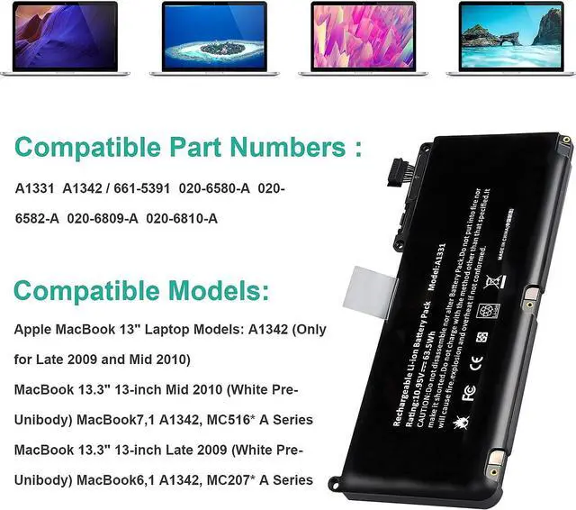 Alt view image 5 of 6 - A1331 Battery for A1331 A1342 Apple MacBook Unibody 13 Inch (Late 2009 Mid 2010) Fits 661-5391 661-5585 MC207LL/A MC516LL/A 10.95V 63.5Wh - AC Doctor INC 12 Months Warranty