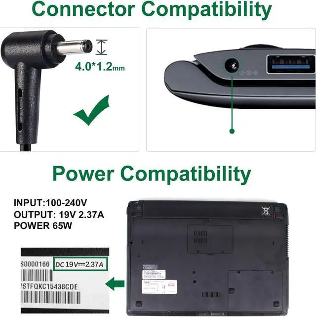 Alt view image 2 of 7 - 45W Laptop Notebook Charger for Asus UX303U UX360C UX305F Q504U Q302L Q504UA Q304U X553M X201E X202E X541NA X542UA X540S X540SA X541N C202SA C300SA E402WA Series