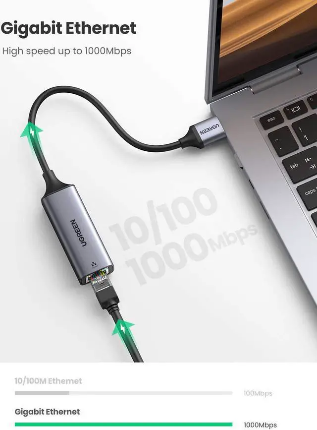Alt view image 2 of 7 - UGREEN USB Ethernet Adapter Aluminum USB 3.0 to Network Gigabit RJ45 LAN 10 100 1000 Mbps Adapter Converter Compatible with Nintendo Switch MacBook Mac Pro Mini iMac XPS Surface Pro Notebook PC