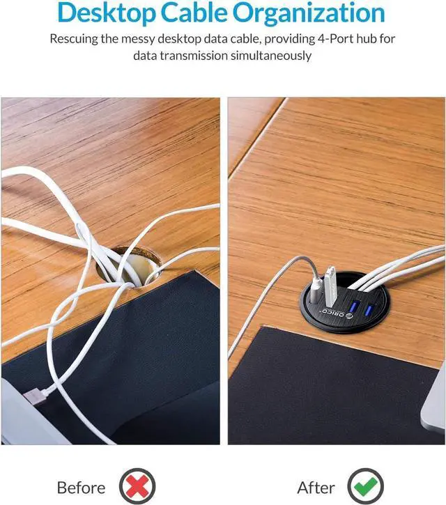 Alt view image 5 of 7 - ORICO Desk Grommet, 4 Port USB 3.0 Hub, 5Gbps Data Transmission with 4.9ft Cord for Diameter 2.36" or 60MM Hole, Office Accessories, for PC, Flash Drive, HDD Enclosure and Other USB Devices