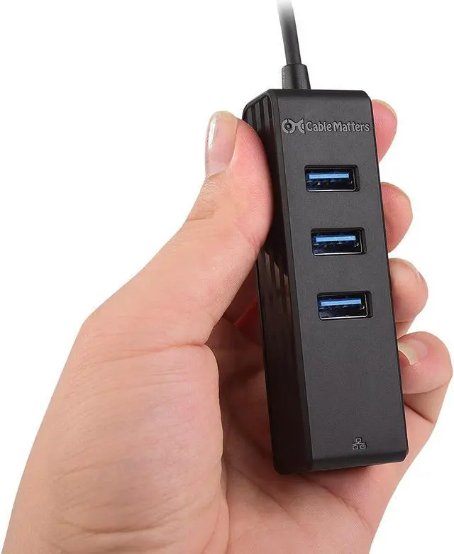 Alt view image 7 of 7 - Cable Matters 4-in-1 USB C Hub Ethernet, Support Gigabit Ethernet (USB C Network, USB C to Ethernet Adapter, USB C Ethernet Hub, Thunderbolt Ethernet Adapter) with 10/100/1000Mbps Network in Black