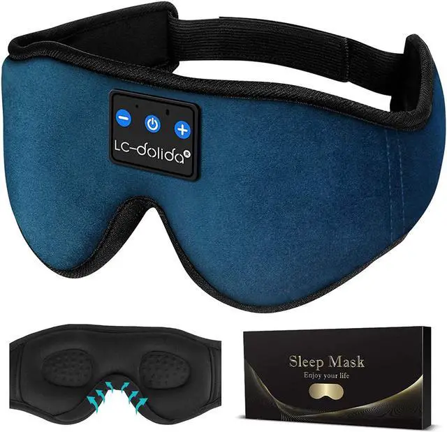 Main image of LC-dolida Sleeping Headphones Bluetooth Eye Mask, Sleep Mask with Bluetooth Headphones Wireless 3D Music Sleep Headphones with Thin Stereo Speakers for Side Sleepers Travelers Nappers (Dark Blue)