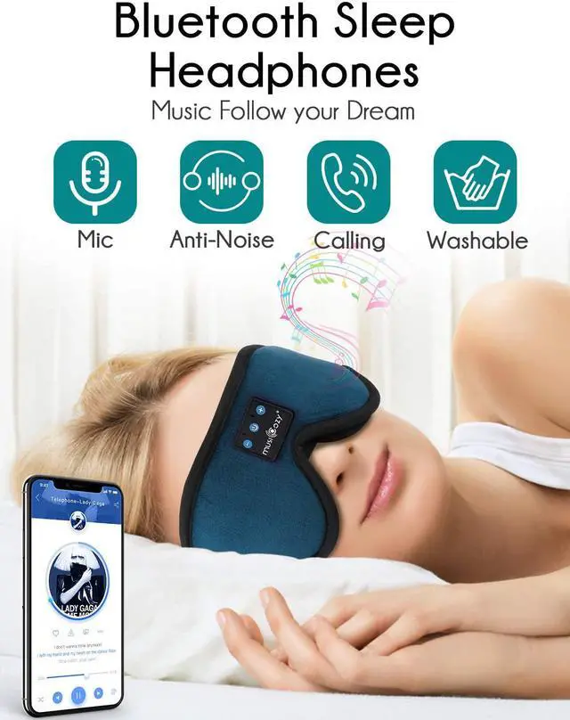 Alt view image 2 of 7 - LC-dolida Sleeping Headphones Bluetooth Eye Mask, Sleep Mask with Bluetooth Headphones Wireless 3D Music Sleep Headphones with Thin Stereo Speakers for Side Sleepers Travelers Nappers (Dark Blue)