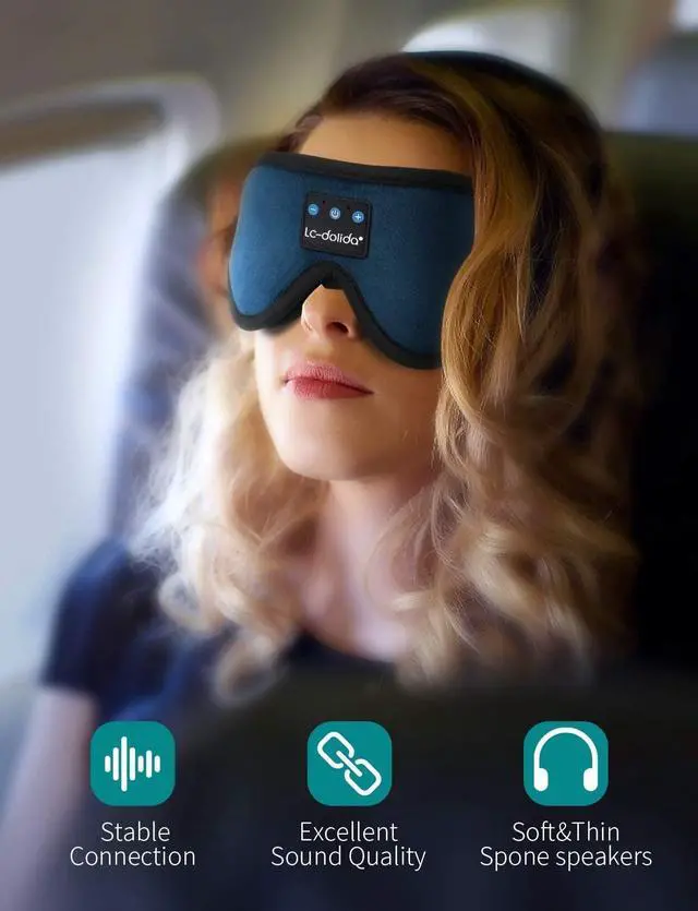Alt view image 5 of 7 - LC-dolida Sleeping Headphones Bluetooth Eye Mask, Sleep Mask with Bluetooth Headphones Wireless 3D Music Sleep Headphones with Thin Stereo Speakers for Side Sleepers Travelers Nappers (Dark Blue)