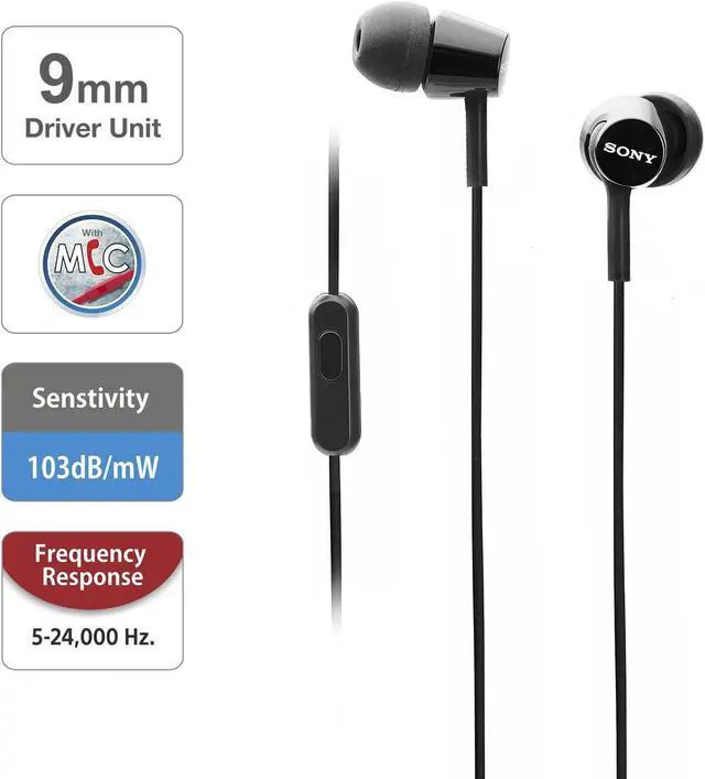 Alt view image 3 of 7 - MDREX155AP in-Ear Earbud Headphones/Headset with mic for Phone Call Black (MDR-EX155AP/B)