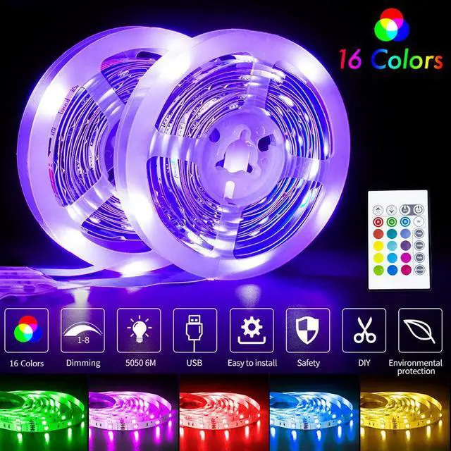 Alt view image 2 of 7 - Maylit Led Strip Lights, 20FT USB Led Light Strip Kit with Remote, RGB 5050 Color Changing Led Lights for Tv Backlight, Bedroom, Room, Home Decorations, 2 Rolls of 10 Feet
