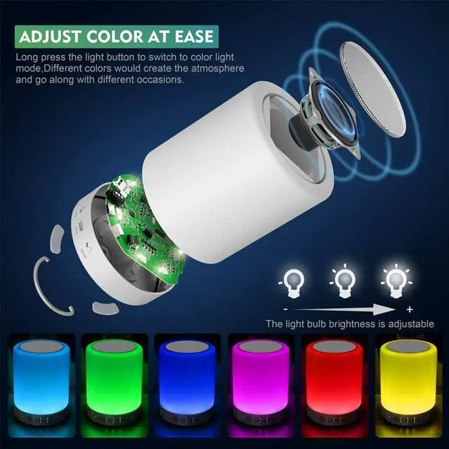 Alt view image 4 of 7 - Elecstars Touch Bedside Lamp - with Bluetooth Speaker, Dimmable Color Night Light, Outdoor Table Lamp with Smart Touch Control, Best Gift for Men Women Teens Kids Children Sleeping Aid