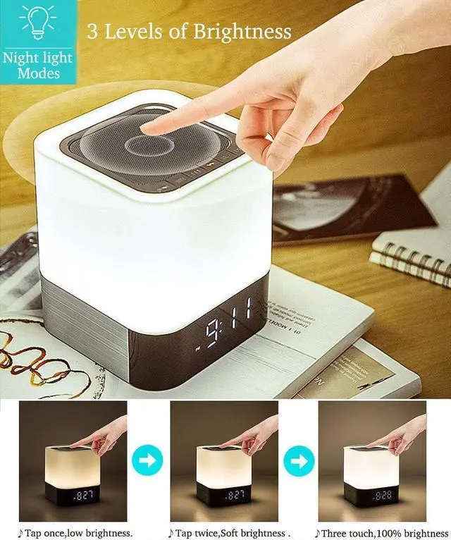 Alt view image 2 of 7 - Night Lights Bluetooth Speaker, Alarm Clock Wireless Bluetooth Speakers,Touch Sensor Bedside Lamp,Color Changing Night Lights for Kids,MP3 Music Player, Speakerphone/TF Card/AUX-in Supported