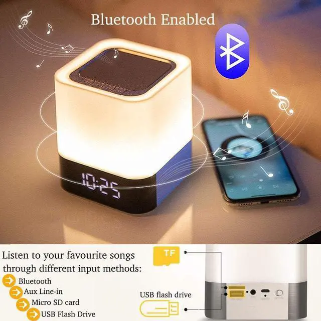 Alt view image 3 of 7 - Night Lights Bluetooth Speaker, Alarm Clock Wireless Bluetooth Speakers,Touch Sensor Bedside Lamp,Color Changing Night Lights for Kids,MP3 Music Player, Speakerphone/TF Card/AUX-in Supported