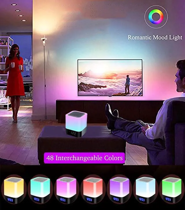 Alt view image 5 of 7 - Night Lights Bluetooth Speaker, Alarm Clock Wireless Bluetooth Speakers,Touch Sensor Bedside Lamp,Color Changing Night Lights for Kids,MP3 Music Player, Speakerphone/TF Card/AUX-in Supported
