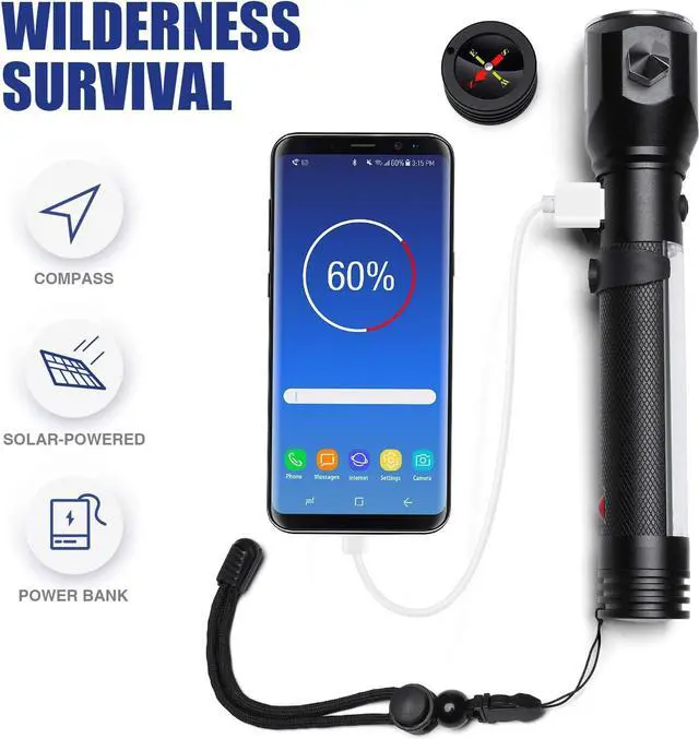 Alt view image 7 of 7 - Delxo 2 Pack Tactical Flashlight, Rechargeable Flashlights,Waterproof Handheld Solar Powered Patriot Flashlights with LED Flash Light 2400mAh Battery for Emergency,Camping,Survival Gear,Road Trip