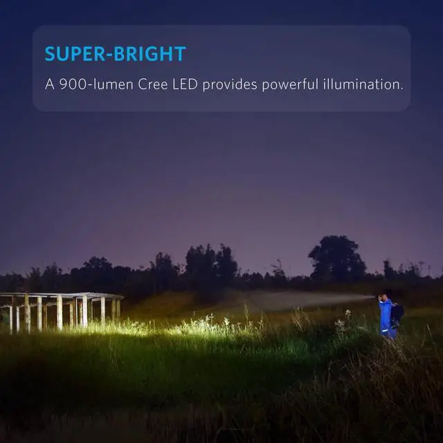 Alt view image 2 of 6 - Rechargeable Bolder LC90 LED Flashlight Pocket-Sized Torch with Super Bright 900 Lumens CREE LED IPX5 Water-Resistant Zoomable 5 Light Modes
