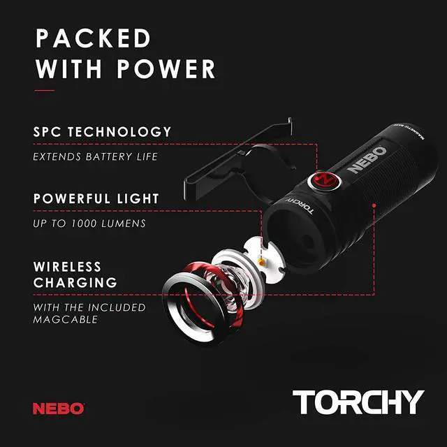 Alt view image 4 of 7 - Torchy 1 000-Lumen Pocket Flashlight LED Rechargeable Flashlight For EDC Camping Hunting Hiking With 5 Light Modes Water and Impact Resistant Power Memory Recall Removable Clip Black