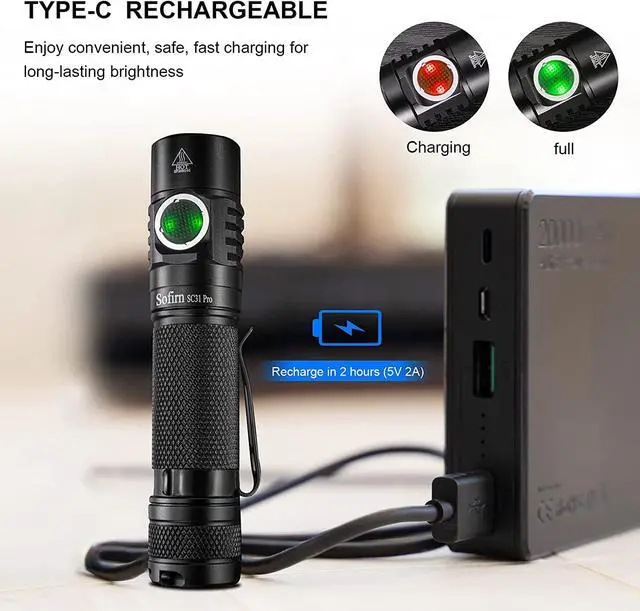 Alt view image 7 of 7 - sofirn SC31 Pro Rechargeable EDC Flashlight, Super Bright 2000 Lumens Pocket Flashlight with SST40 6500K LED, Andruril 2 UI, Water Resistant LED Light with Diffuser Magnetic Tail Cap, for Camping