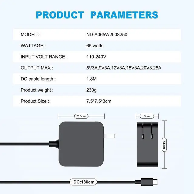 Alt view image 6 of 7 - 65W 45W Universal USB-C Laptop Charger, Chromebook Charger