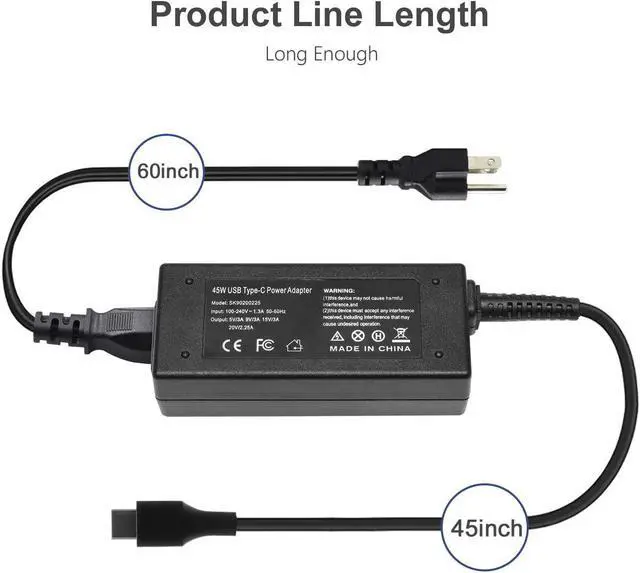 Alt view image 6 of 7 - 45W USB Type C Charger for HP Chromebook 14 14A G5 11 11A G6 X360 14-ca051wm 14-ca061dx 14-ca052wm 11-ae001tu 11-ae051wm Laptop Adapter Spectre x360 G5 Elite x2 Adapter Power Cord