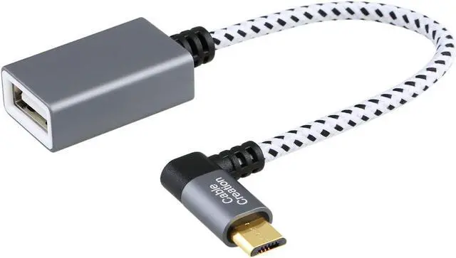 Alt view image 2 of 7 - Right Angle Micro USB OTG Adapter, CableCreation Braided Micro USB to USB On The Go Adapter Compatible with Flash Drive, Mouse & Keyboard, Game Controller, Aluminum, Space Gray