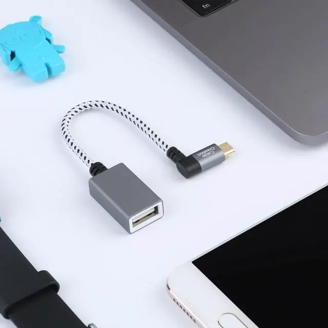 Alt view image 6 of 7 - Right Angle Micro USB OTG Adapter, CableCreation Braided Micro USB to USB On The Go Adapter Compatible with Flash Drive, Mouse & Keyboard, Game Controller, Aluminum, Space Gray