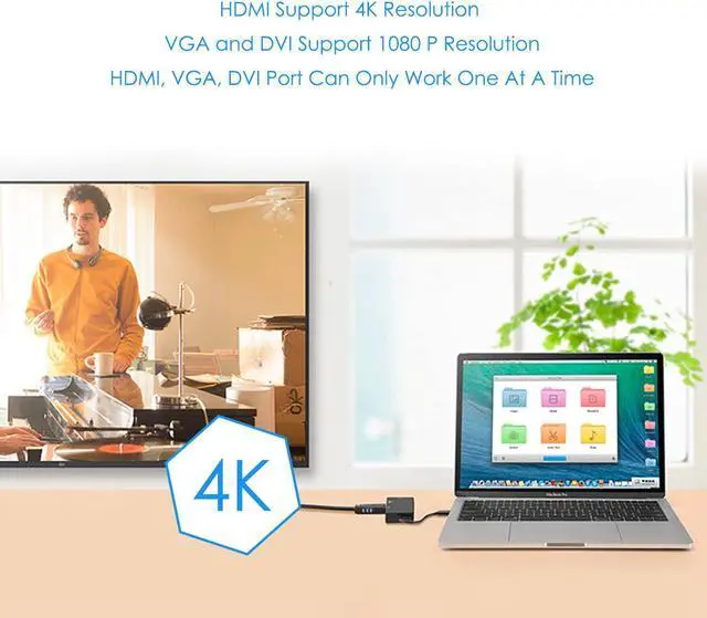 Alt view image 4 of 5 - USB C to VGA HDMI DVI Adapter, CableCreation 3 in 1 USB Type C to HDMI VGA DVI Female Converter, Compatible with MacBook Pro 2020, Surface Book 2, ChromeBook Pixel, Mac Mini 2018, XPS 15, Black
