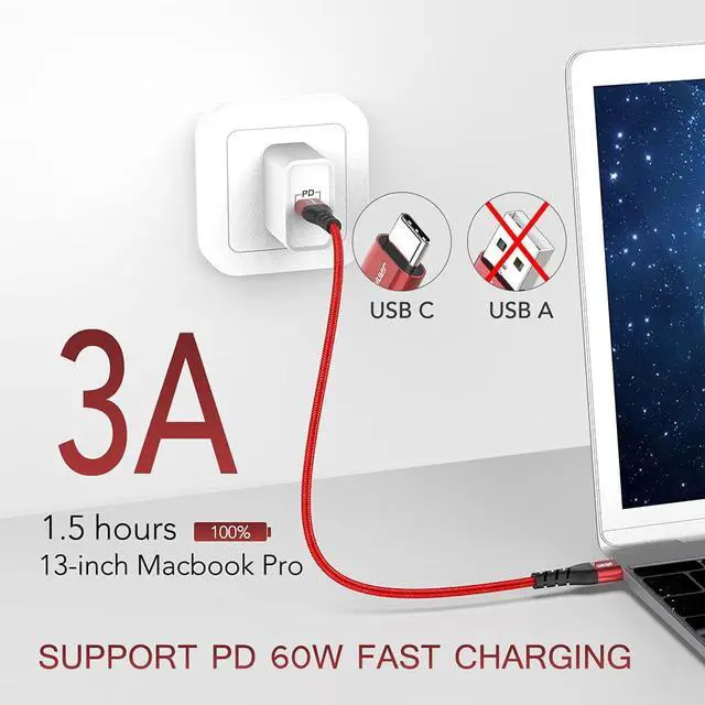 Alt view image 2 of 7 - USB C to USB C Cable,J 2 Pack [6.6ft+6.6ft] Fast Charging PD 60W USB C Charger Nylon Braided Type C to Type C Cable for iPad Pro Samsung S21 S20+ S20 Ultra S10 Note 20 10 Plus MacBook Pro Goog