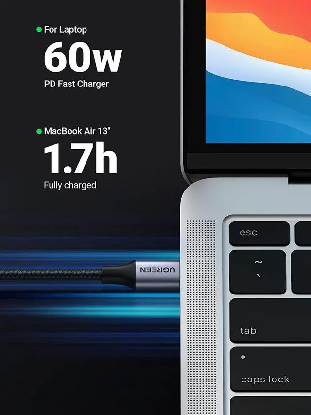 Alt view image 4 of 7 - UGREEN USB C to USB C Cable Right Angle 90 Degree Type C 60W PD Fast Charge Compatible with Samsung Galaxy S21 S20 Z Fold 3 Note 20 Google Pixel 5 4 MacBook Pro Air iPad Pro Air 4 Mini 6 Switch 6FT