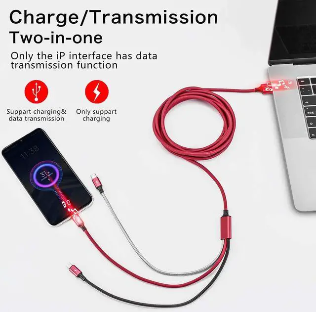 Alt view image 2 of 7 - Multi Charging Cable 10Ft 2Pack Multi Fast Charger Cable Braided Universal 3 in 1 Multi Charging Cord Long Multi USB Cable Adapter IP/Type C/Micro USB Port for Cell Phones/Tablets/ Galaxy/More