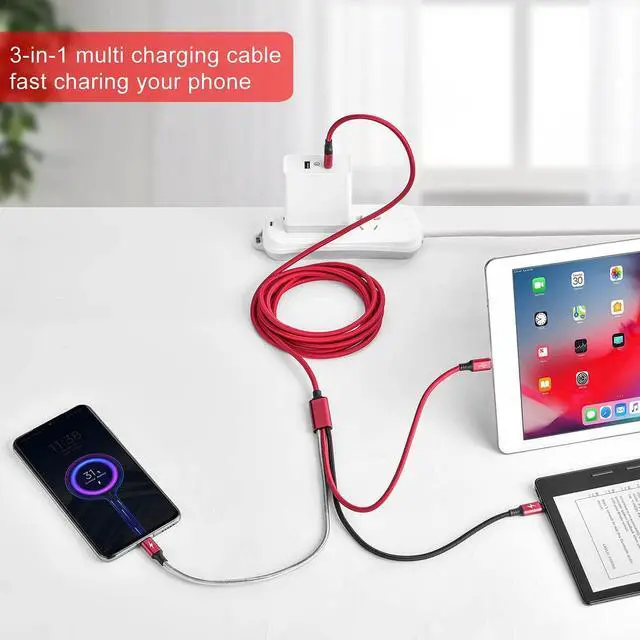Alt view image 3 of 7 - Multi Charging Cable 10Ft 2Pack Multi Fast Charger Cable Braided Universal 3 in 1 Multi Charging Cord Long Multi USB Cable Adapter IP/Type C/Micro USB Port for Cell Phones/Tablets/ Galaxy/More