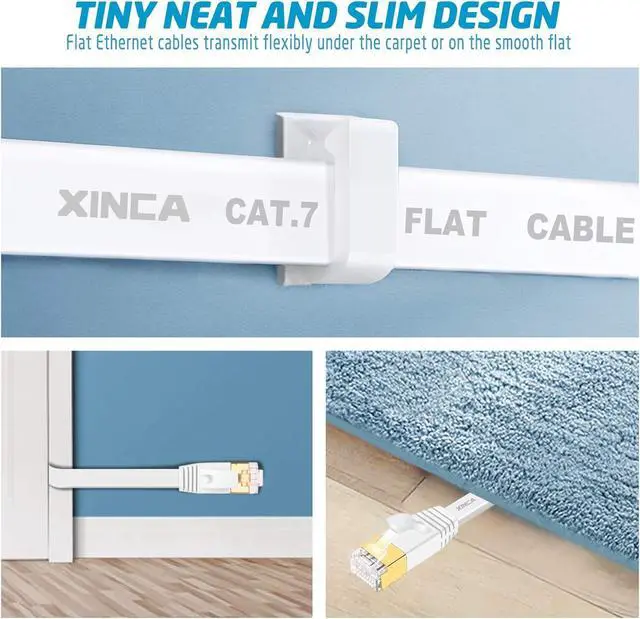 Alt view image 4 of 7 - Cat 7 Flat Ethernet Cable 15ft White, High Speed 10GB Shielded (STP) LAN Internet Network Cable Ethernet Patch Computer Cable with Rj45 Connectors and 5pcs Adhesive Cable Clips