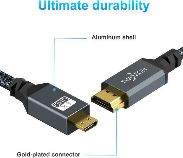 Alt view image 4 of 7 - 4K Micro HDMI to HDMI Cable 1FT Short High-Speed Full HDMI to Micro HDMI Braided Cord Support 3D 4K/60Hz 1080p