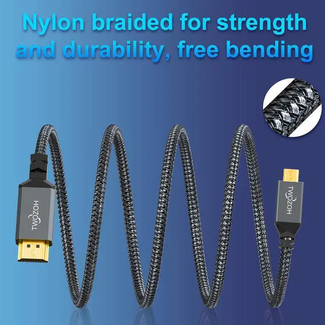Alt view image 3 of 7 - 4K Micro HDMI to HDMI Cable 1FT Short High-Speed Full HDMI to Micro HDMI Braided Cord Support 3D 4K/60Hz 1080p