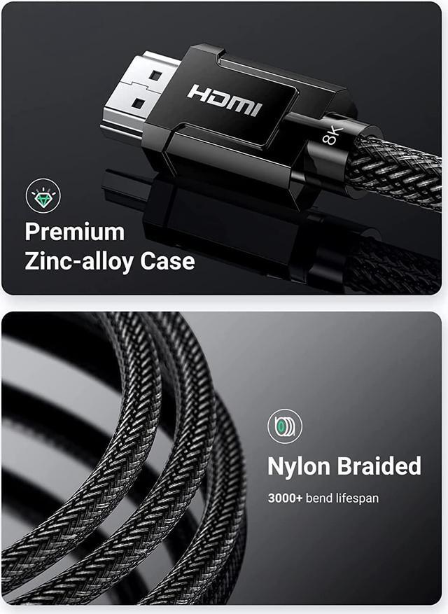 Alt view image 6 of 7 - UGREEN 8K HDMI 2.1 Certified Cable 48Gbps Ultra High Speed 4K 120Hz HDMI Cable Durable Nylon Braided HDMI Cord Support Dynamic HDR eARC Compatible for PS5 Xbox One Nintendo Switch TV Roku 6.6 FT