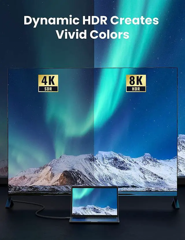 Alt view image 4 of 7 - UGREEN HDMI 2.1 Cable 8K 48Gbps 15FT Ultra High Speed 8K HDMI Braided Cord 4K@120Hz 8K@60Hz Support Dynamic HDR eARC Dolby Atmos HDCP Compatible with PS5 PS4 Xbox Roku TV HDTV Blu-ray Projector