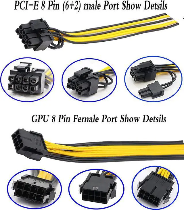 Alt view image 6 of 7 - zdyCGTime 2 Pack 8Pin PCI-E PCI Express Graphics Video Card 8 Pin GPU VGA Female to Dual 8Pin (6+2) Pin PCI-E Male Y Splitter Power Extension Cable 8 Pin GPU molex for Graphics Card BTC Miner (30CM)