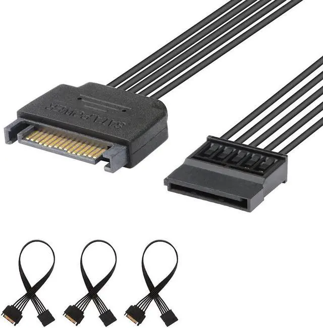 Main image of 15 Pin SATA Power Extension Cable (3Pack) Sata Male to Female Cable Sata Power Cable Extension 10 inch Black (3 Pack)