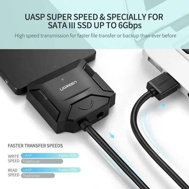 Alt view image 2 of 7 - UGREEN SATA to USB 3.0 Adapter Cable for 3.5 2.5 Inch SSD HDD SATA III Hard Drive Disk Converter Support UASP Compatible with Samsung Seagate WD Hitachi Toshiba with 12V Power Adapter